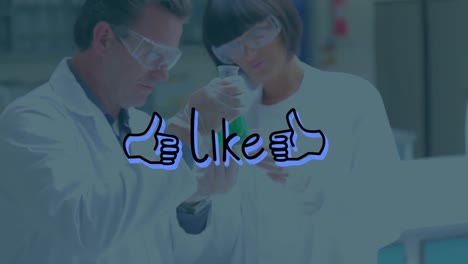Animation-of-like-over-caucasian-lab-workers