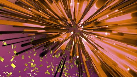 Animation-Von-Konfetti-Und-Orangefarbenen-Linien-Auf-Violettem-Hintergrund