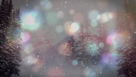 Animation-Von-Punkten-über-Einer-Winterlandschaft-Mit-Tannen