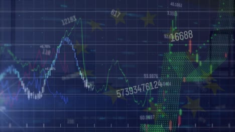 Animation-Von-Finanzdaten-Und-Statistiken-über-Der-Flagge-Der-Europäischen-Union