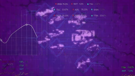 Animation-of-media-icons-and-data-processing-on-purple-background