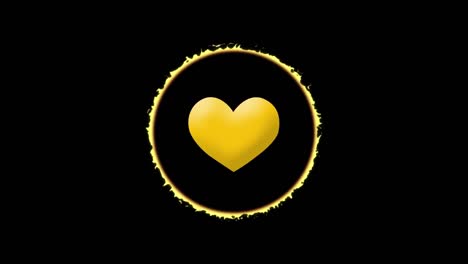 Animation-of-yellow-circle-with-heart-over-black-background