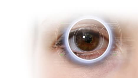 Animation-of-viewfinder-and-circle-eye-of-caucasian-woman
