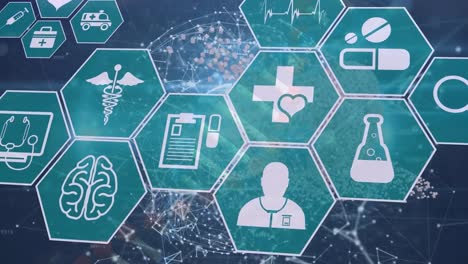 Animation-of-medical-icons-with-globe-of-connections-and-data-processing