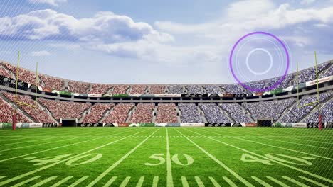 Animation-Von-Scanner-Und-Kommunikationsnetzwerk-über-Dem-Spielfeld-Des-American-Football-Stadions