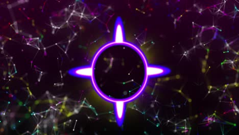 Animation-of-neon-circle-over-black-background-with-connections