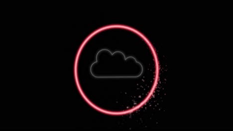 Animation-of-neon-circle-with-cloud-over-black-background