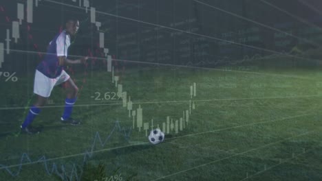 Animation-Der-Datenverarbeitung-Und-Statistik-über-Einen-Afroamerikanischen-Fußballspieler-Auf-Dem-Spielfeld