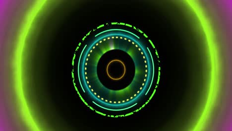 Animation-of-processing-circle-over-black-screen-with-pulsating-circles