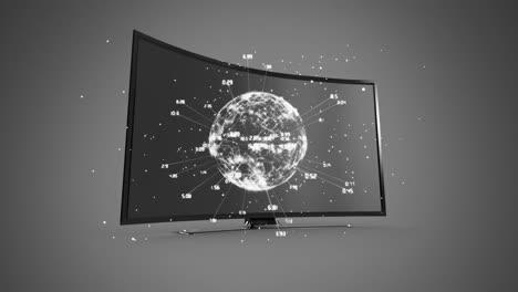 Animation-Eines-Fernsehers-Mit-Globus-Auf-Dem-Bildschirm-Auf-Grauem-Hintergrund