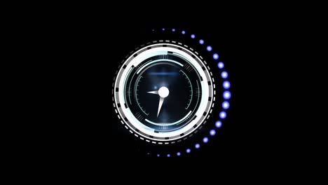 Animation-of-clock-moving-over-black-space-with-dots