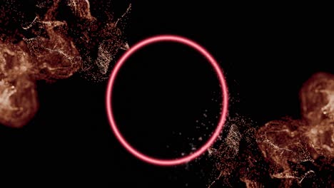 Animation-of-neon-circle-over-black-background-with-smoke