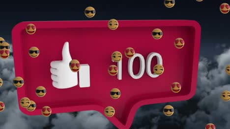 Animation-of-emoticons-moving-over-like-social-media-reaction-and-clouds