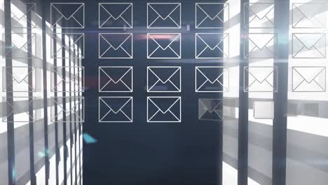 Animation-of-envelopes-moving-over-tunnel-made-of-lights