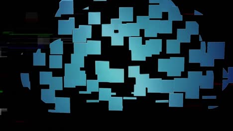 Animation-of-blue-squares-making-cloud-over-black-background-with-lines