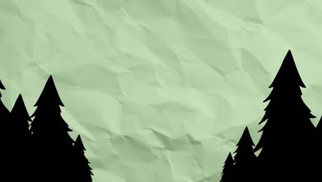 Animation-of-pine-tree-silhouettes-over-moving-scrunched-paper-background