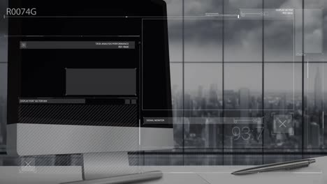 Animation-Des-Digitalen-Bildschirms-Mit-Datenverarbeitung-über-Computerbildschirm-Mit-Kopierraum-Im-Büro