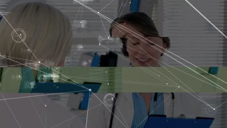 Animation-of-data-processing-and-network-of-connections-over-diverse-doctors