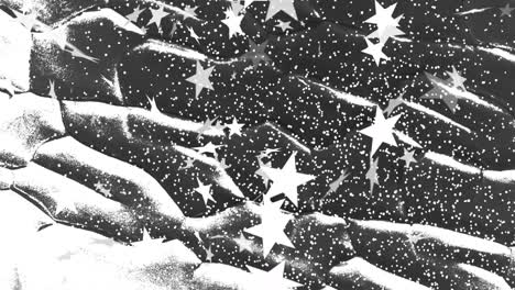 Animation-of-white-stars-with-white-organic-forms-and-particles-moving-on-black-background
