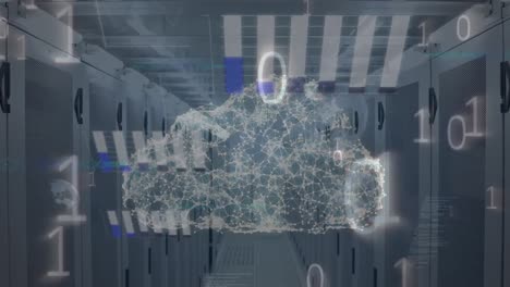 Animation-Von-Binärcode,-Grafiken-Und-Digitaler-Cloud-über-Servern