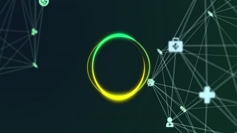 Animation-Von-Symbolen-Und-Kreisen-über-Ein-Netzwerk-Von-Verbindungen