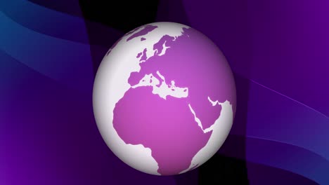 Animation-Eines-Weißen-Und-Violetten-Globus,-Der-Sich-über-Violettem-Hintergrund-Dreht