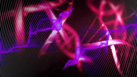 Animation-Violetter-Formen-über-DNA-Strängen-Auf-Schwarzem-Hintergrund