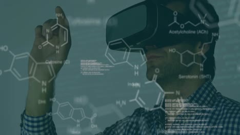 Animation-of-chemical-structures-and-data-processing-over-caucasian-man-wearing-vr-headset