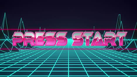Animation-of-press-start-text-over-mountains