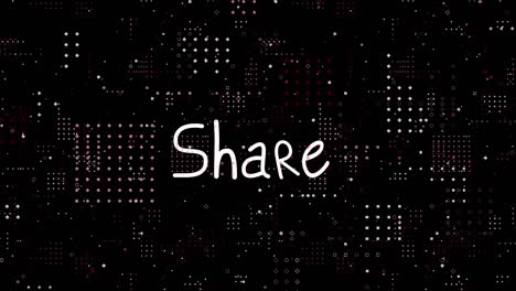 Animation-of-share-text-over-spots-on-black-background