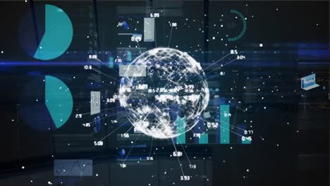 Animation-Des-Globus-Des-Netzwerks-Von-Verbindungen-über-Statistische-Datenverarbeitung-Auf-Schwarzem-Hintergrund