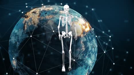 Animation-of-skeleton-and-globe-with-connections-over-navy-space