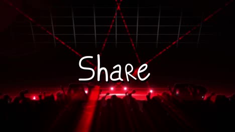 Animation-of-share-over-red-disco-lights-and-dancing-people