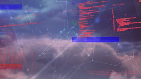 Animation-Von-Störungen-Der-Datenverarbeitung-Und-Des-Verbindungsnetzwerks-über-Dem-Himmel-Mit-Wolken