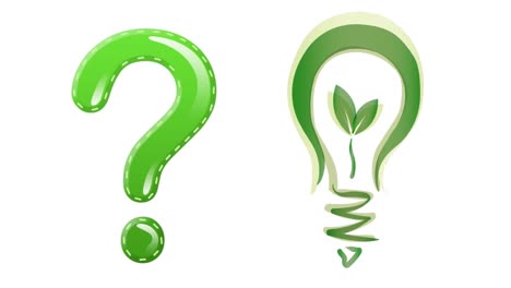 Animation-of-green-question-mark-and-lightbulb-icons-on-white-background