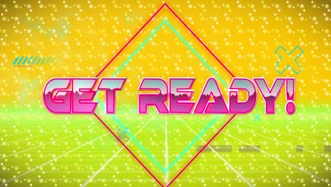 Animation-Von-„Get-Ready“-Text-über-Formen-Und-Weißen-Linien-Auf-Gelbem-Hintergrund