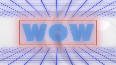 Animation-of-wow-text-with-blue-lines-over-circles-on-white-background