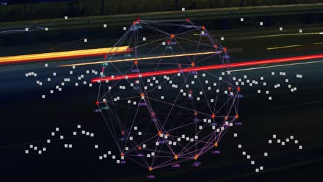 Animation-of-squares-and-network-of-connections-with-icons-over-cars-on-street