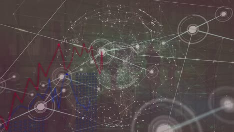 Animation-Eines-Netzwerks-Von-Verbindungen-über-Dem-Globus-Eines-Netzwerks-Von-Verbindungen-Vor-Grauem-Hintergrund