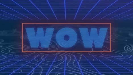 Animation-of-wow-text-with-blue-lines-over-white-lines-on-blue-background