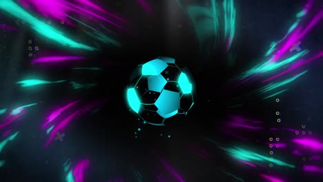 Animation-of-digital-football-over-light-trails-on-black-background