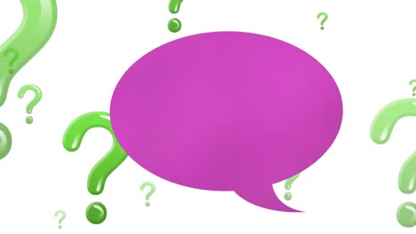 Animation-of-speech-bubble-over-question-marks-on-white-background