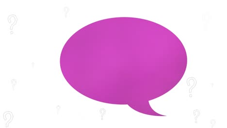 Animation-of-speech-bubble-over-question-marks-on-white-background