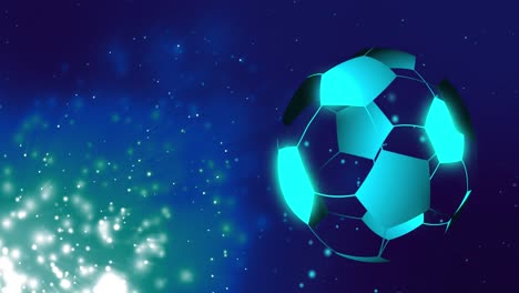 Animation-of-digital-football-over-light-spots-on-black-background