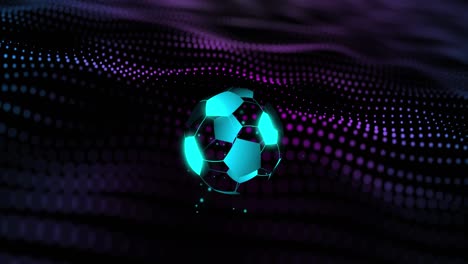 Animation-of-digital-football-over-purple-spots-on-black-background