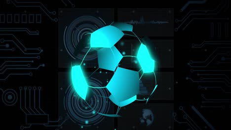 Animation-of-digital-football-over-data-processing-on-black-background