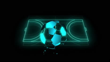 Animation-Des-Digitalen-Fußballs-über-Neonstadion-Auf-Schwarzem-Hintergrund