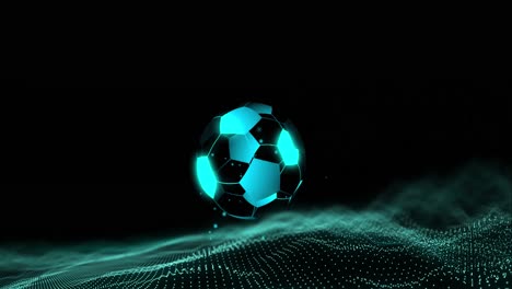Animation-Des-Digitalen-Fußballs-über-Blauen-Flecken-Auf-Schwarzem-Hintergrund