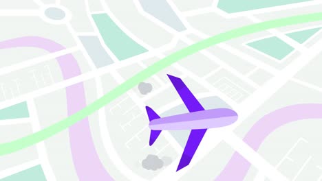 Animation-Eines-Flugzeugs,-Das-Sich-über-Die-Karte-Bewegt