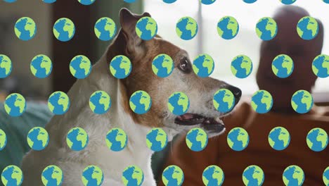 Animation-Von-Globussymbolen-über-Hund